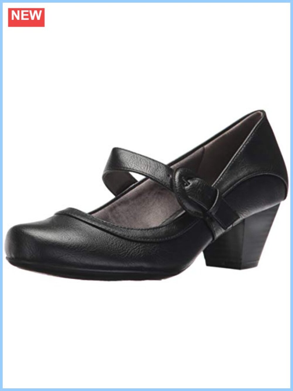 LifeStride Women's Rozz Mary Jane Pumps Faux Leather Block Heel Slip-On Comfort